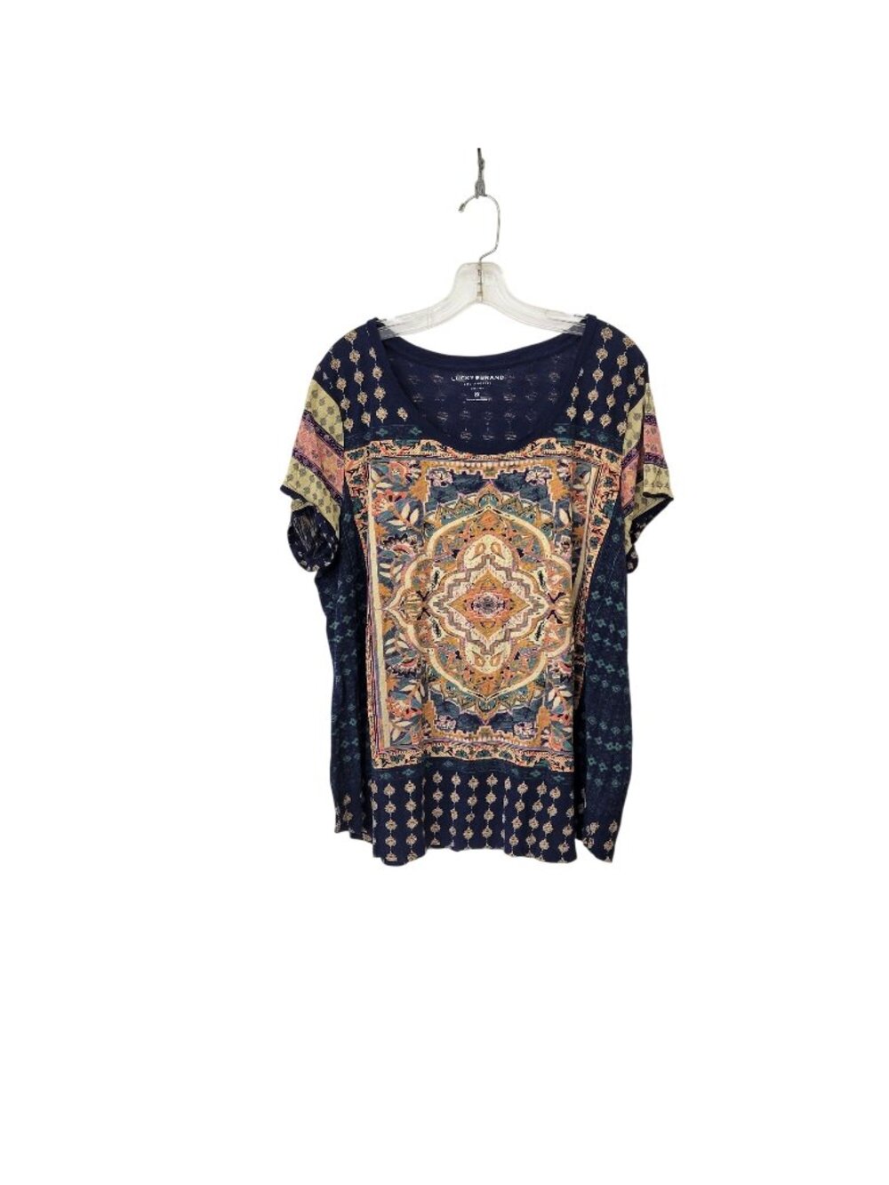 Lucky Brand Boho Paisley Medallion Print Short Sleeve Top 2X
